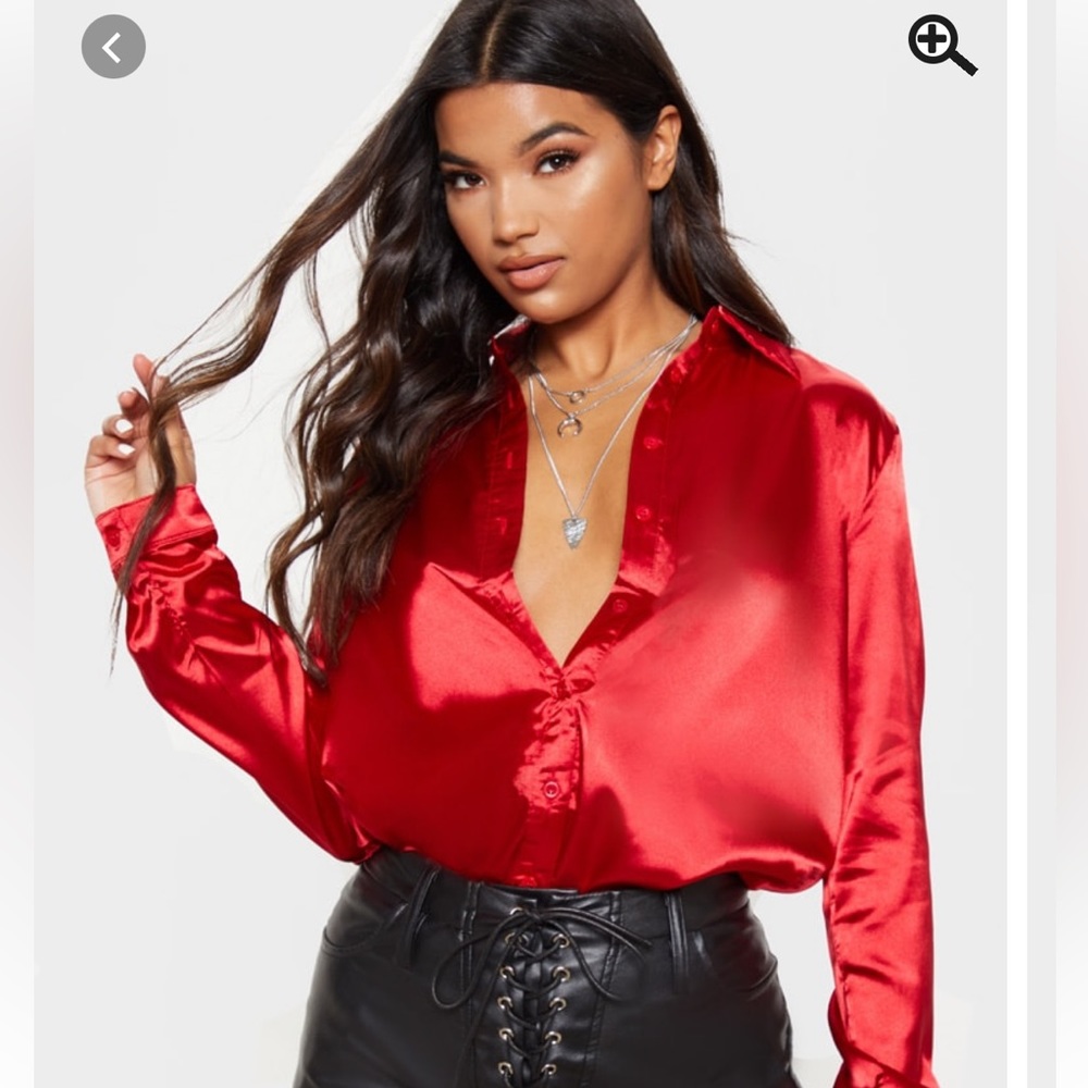 Red satin oversized long sleeve